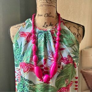 Pink chunky wooden bead necklace and earrings